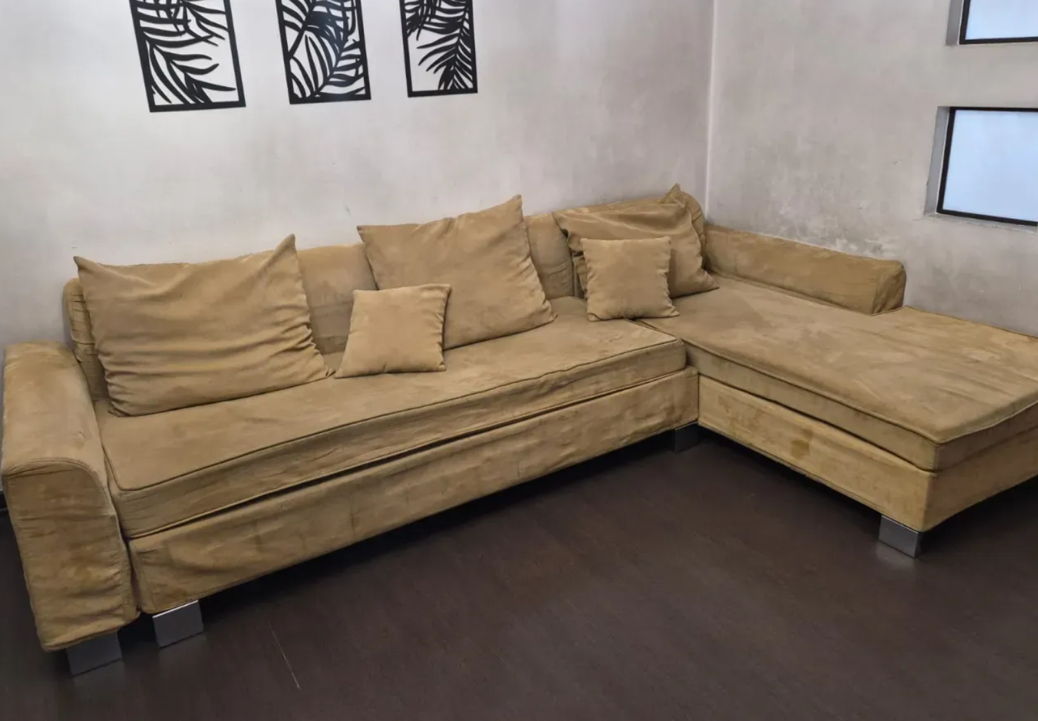 Corner, beige, textile, 2-seater, 300 x 110 cm