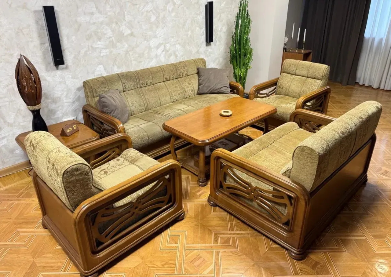 Խակի, տեքստիլ, 185 x 55 սմ Բազմոց բազկաթոռ հավաքածու ռումինական մաքուր փայտ
