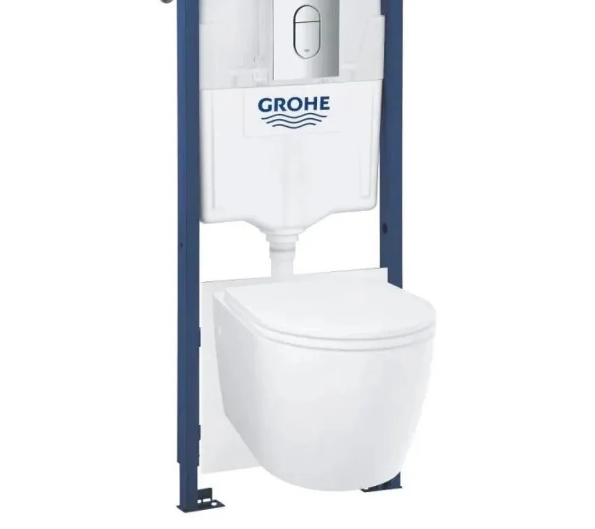 Երաշխիքով Ինստալյացիա GROHE Rapid SL ստանդարտ մոդելը քրոմ կոճակով և անեզր կախովի զուգարանակոնք TECCE